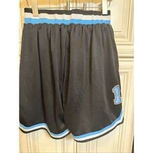 Men's Striped Trim #13 Mesh Perforated Sports Basketball Shorts Black Blue Small